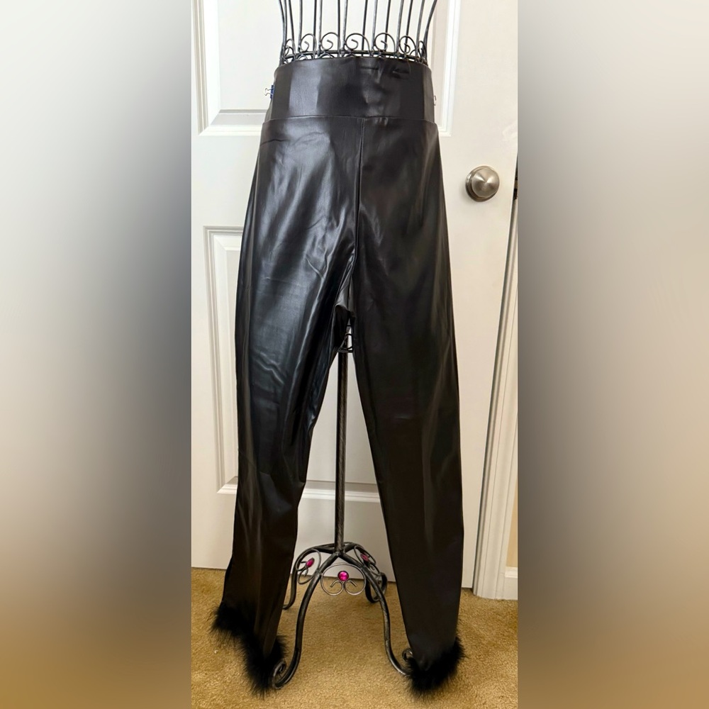 Faux leather leggings with fur trim by ENVME NWT